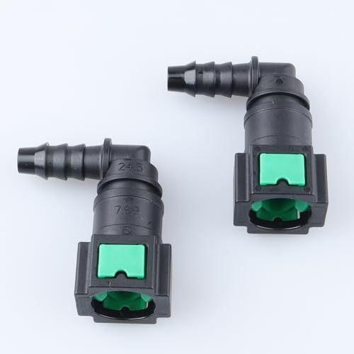 AC PERFORMANCE Fuel Quick Connector Female 5/16" Tube to Male 5/16" Barb for Rubber Hose, 90 Degree, Pack of 2 - color: 90 Degree - Fit for Rubber Hose, size: 5/16" - 2PCS