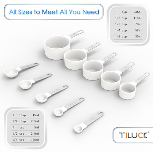 Measuring Cups & Spoons Set, Stackable Cups and Spoons, Nesting Measure Cups with Stainless Steel Handle, Kitchen Gadgets for Cooking & Baking（white） - color: White