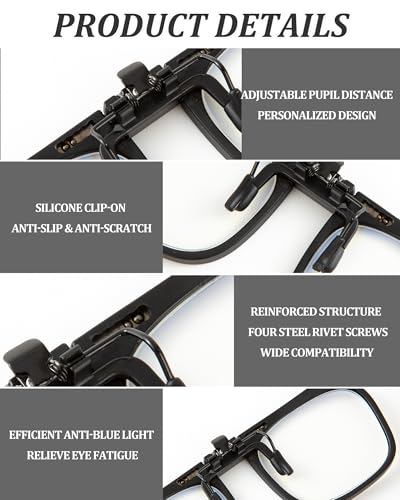 Reading Glasses Clip On Eyeglasses Adjustable PD Magnifiers Blue Light Blocking Lenses Readers for unisex - color: Black