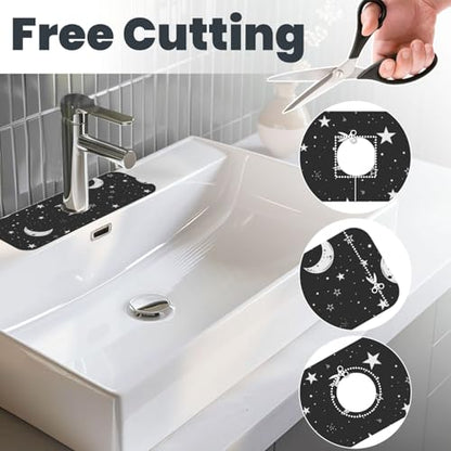 Faucet Draining Mat For Kitchen Sink, Moons Stars White Diatom Mud Absorbent Drain Pad For Bathroom Kitchen Sink Splash Guard Drying Mat - color: Moons Stars White