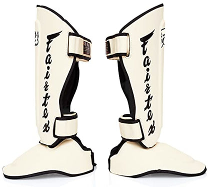 Fairtex SP7 Lightweight Shin Guards, Detachable Syntek Leather Shin Pads - color: White, size: Large