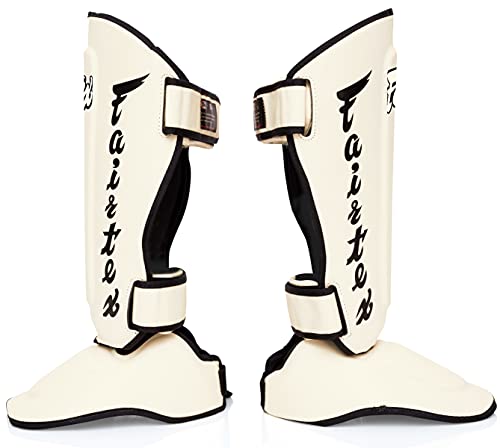 Fairtex SP7 Lightweight Shin Guards, Detachable Syntek Leather Shin Pads - color: White, size: Medium