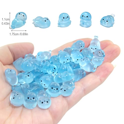 40Pcs Glow in Dark Mini Resin Seal Figurines - 5 Styles Luminous Sea Animals for Terrarium Decor, Fairy Garden, Aquarium, Small Resin Animals with Storage Box