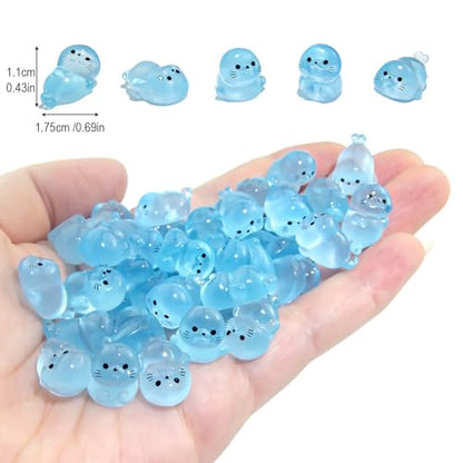 40Pcs Glow in Dark Mini Resin Seal Figurines - 5 Styles Luminous Sea Animals for Terrarium Decor, Fairy Garden, Aquarium, Small Resin Animals with Storage Box