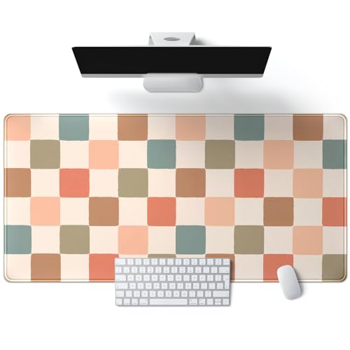 Boho Checker Desk Mat Beige Checkerboard Mouse Pad Large Aesthetic Desk Pad Extended Gaming Mousepad XXL Keyboard Pad Computer Laptop Mouse Mat Office Desktop Decor Pad 31.5x15.7 in - color: Boho Checker