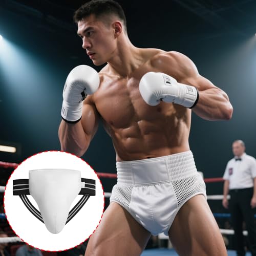 QINGFAN Man Taekwondo Groin Guard Abdominal Crotch Protector Art Groin Protector for Boxing Training - size: X-Small