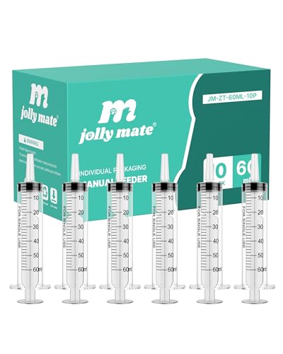 JollyMate 10 Pack 60ml Syringes for Liquid, 60cc Oral Syringes without Needle with Cap Individually Wrapped for Pet Feeding, Scientific Labs, Measuring Liquids, Oil & Glue Dispenser