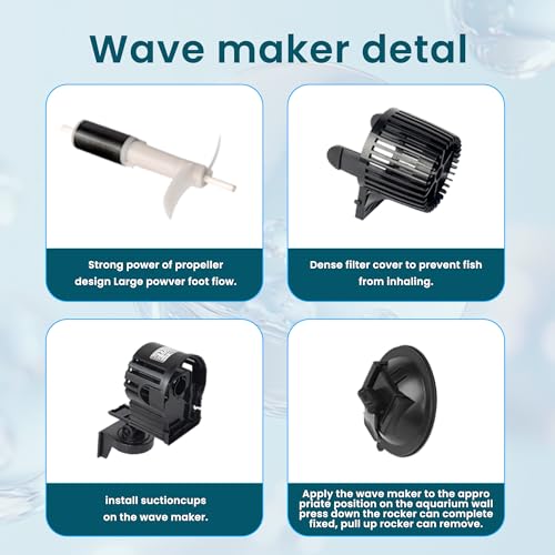 Aquarium Circulation Powerhead,Powerful Wavemaker Pump, Controllable Submersible Circulation Pump for 20-75 Gallon Fish Tanks with Suction Cup
