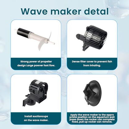 Aquarium Circulation Powerhead,Powerful Wavemaker Pump, Controllable Submersible Circulation Pump for 20-75 Gallon Fish Tanks with Suction Cup