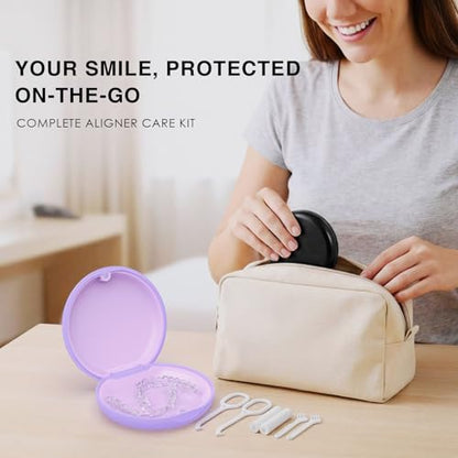 2 Pack Retainer Case, Aligner Case Compatible with Invisalign - color: 2 Pack - Purple