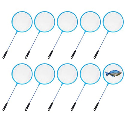Aquarium Fish Net, Round Small Fish Net for Tank Cleaning, Blue Flexible Nylon Material, 10-Pack (25cm Length / 10cm Width) for Catching Fish, Debris, and Brine Shrimp
