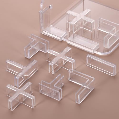 uxcell 12Pcs Plastic Glass Connector, Suitable for 3mm Thick Cross Shaped Glass to Glass Clamp, Fixing Bracket Rimless Clip Holder for Aquarium Fish Tank Display Shelves, Transparent