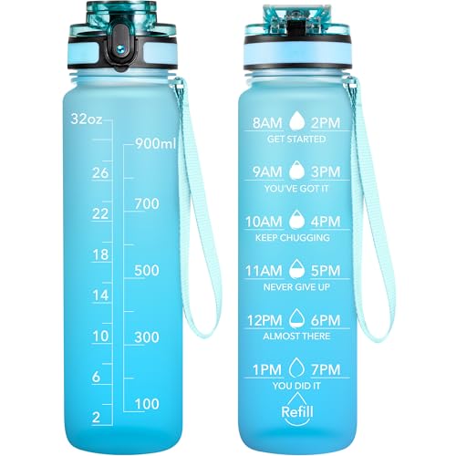 OLDLEY Water Bottle, 32oz Motivational Sports Water Bottle with Time Marker - Times to Drink - Tritan, BPA Free, Wide Mouth Leakproof,Luca - color: Luca, size: 32 Ounces