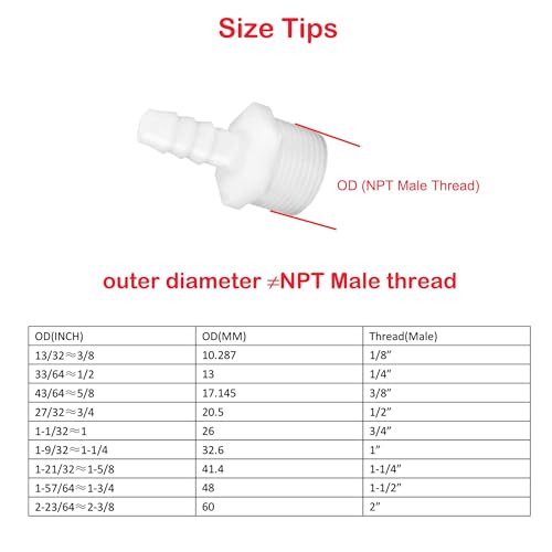 Plastic Hose Barb Fittings,5/16" Barb X 1/4" NPT Male Thread Adapter Connector Pipe Fitting (pack of 6) - size: 5/16" Barb x 1/4" Male