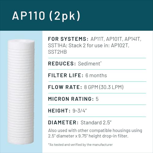 3M Aqua-Pure AP110 2-Pack Whole House Replacement Water Filter Cartridges, 5 Micron Sediment Reduction, for use with AP11T or AP101T Housing - style: AP110 (2-pack), 5 micron sediment