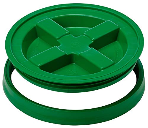 3.5 Gallon Food Grade Grey Bucket Pail with Green Screw on Air-Tight Lid (Pack of 4) BPA Free containers -Made in USA
