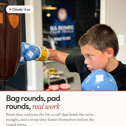 Kids Boxing Gloves – Cartoon Design Training Gloves for Boys & Girls | Comfortable Padding, Secure Wrist Support for Boxing, Kickboxing & Martial Arts - size: 6 oz, style: Sky Peek