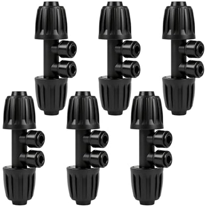 6 Pack 1/2" To 1/4" Drip Irrigation Fittings, 1/2 Inch (1/2" ID x 0.6-0.65" OD) Drip Line to 1/4 Inch Irrigation Tubing Adapter Anti-Drop Quick Connect Reducer 4 Way Tee Connectors - size: 1/2" to 1/4" (4 Way) Reducer-6P