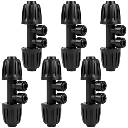 6 Pack 1/2" To 1/4" Drip Irrigation Fittings, 1/2 Inch (1/2" ID x 0.6-0.65" OD) Drip Line to 1/4 Inch Irrigation Tubing Adapter Anti-Drop Quick Connect Reducer 4 Way Tee Connectors - size: 1/2" to 1/4" (4 Way) Reducer-6P