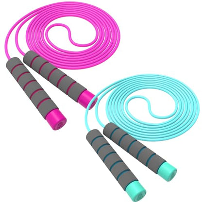 Jump Rope For Kids,Jump Rope Kids,Adjustable Soft Skipping Rope,Toddler Jump Rope With Skin-Friendly Foam Handles For Kids, Boys,Girls,Women, Men,Exercise Activity,Outdoor Fitness - color: Rose Pink + Blue