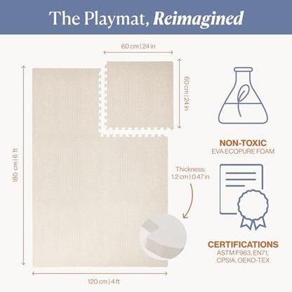Toddlekind Haven Puzzle Playmat, 4x6 Non-Toxic Interlocking Foam Floor Mat | 4' X 6' Non-Toxic EVA Foam Tiles, Durable, Odorless, Wipe-Clean Playroom Floor Mat, Easy Assembly - color: Ecru