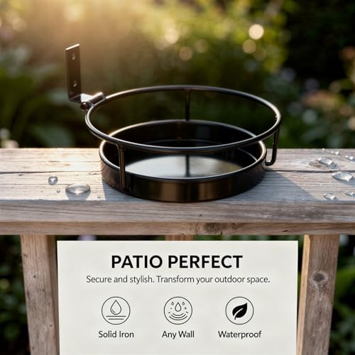 2 Pcs Wall Mounted Plant Holders, Wall Hanging Metal Flower Pot Racks, Floating Plant Shelves with Ring and Base, Indoor Outdoor Decorative Planter Stands for Garden, Porch, Patio