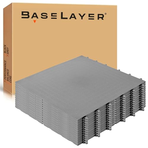 Baselayer Performance Series Interlocking Floor Tiles - Durable ½ in TPE (Rubber Like, NOT Foam, no Odor) - Gym Flooring for Weights & Heavy Equipment - Gray, 30 SqFt (12 Pack) - Made in USA