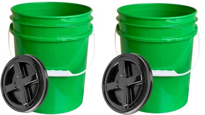 5 Gallon Container, Food Grade BPA Free Made in USA Green Plastic Bucket with Screw on air Tight Lid, Pack of 2