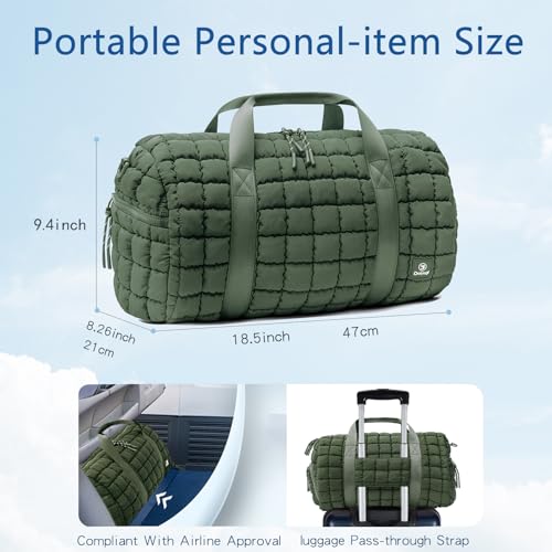 Quilted Gym Bag for Women,Duffle Bag for Travel with Wet Pocket,Carry on Weekender Bags for Women,Travel Bag with Shoe Compartment(Green) - color: Green