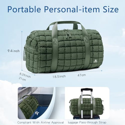 Quilted Gym Bag for Women,Duffle Bag for Travel with Wet Pocket,Carry on Weekender Bags for Women,Travel Bag with Shoe Compartment(Green) - color: Green