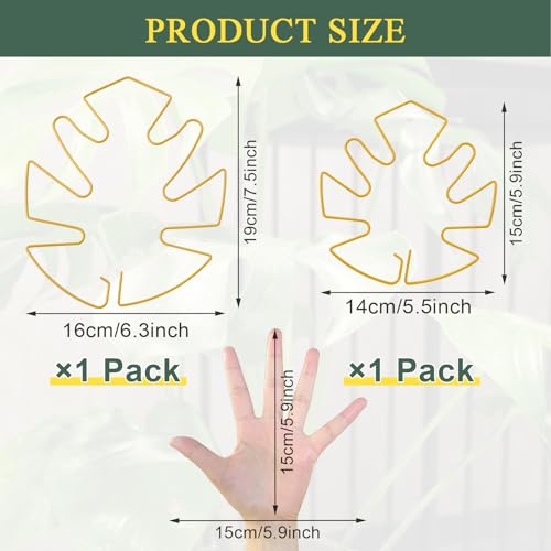 Plant Stem Support 2 Pack, Adjustable Metal Monstera Plant Support Small & Large, Unique Design Plant Supports for Indoor Plants Moss Pole Growth (Gold) - size: 5.5*5.9/1, 6.3*7.5/1