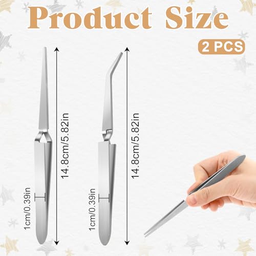 Reverse Tweezers, 2 Pcs Reverse Tweezers for Crafting, Rubber Tipped Electronics Tweezer Stainless Steel Bent and Straight Flat Tip Cross Locking Precision Tweezer Set for Crafts Jewelry Beads Coins