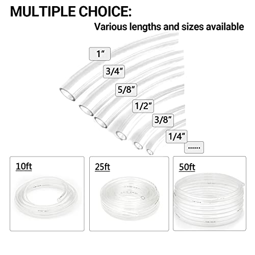 Clear Vinyl Tubing 5/8" ID × 13/16" OD -50 Ft 45PSI,Flexible Plastic Tubing,BPA Free Non-Toxic, Multipurpose Hybrid Clear Reinforced Tube - size: 5/8’‘, style: 50 feet