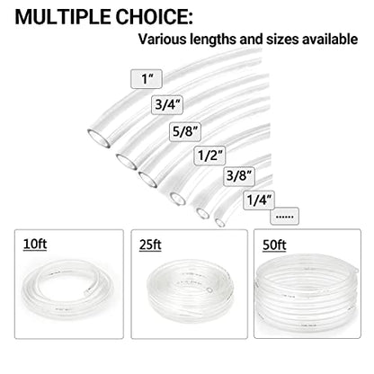 Clear Vinyl Tubing 5/8" ID × 13/16" OD -50 Ft 45PSI,Flexible Plastic Tubing,BPA Free Non-Toxic, Multipurpose Hybrid Clear Reinforced Tube - size: 5/8’‘, style: 50 feet