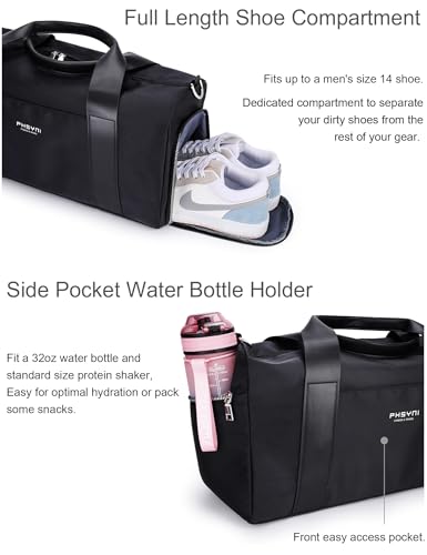 19" Black Personal Gym Bag for Women,with Shoe Compartment & Wet Pocket - color: Black, size: 19" Medium Size