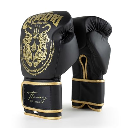 Boxing Gloves, Symmetrical Design with Two Tigers, Training Gloves - color: Black, size: 16-oz