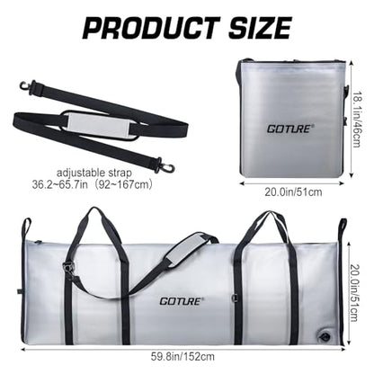 Goture Insulated Fish Cooler Bag, 840D TPU Leakproof Fish Kill Bag with Airtight Zipper, Large Waterproof Fishing Cooler Bag with Carry Handle, Drain Plug, Keep Ice Cold All Day, 59.8inx20in