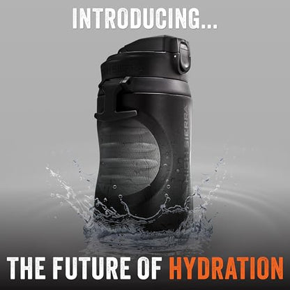 High Sierra 64 ounce Insulated Water Bottle – 64 oz Water Jug, Double Wall Insulation, Leakproof Flip-Top Lid, Silicone Spout, BPA-Free Half Gallon Bottle for Gym, Hiking, Outdoors with Fence Anchor - color: Dark Gray /Black
