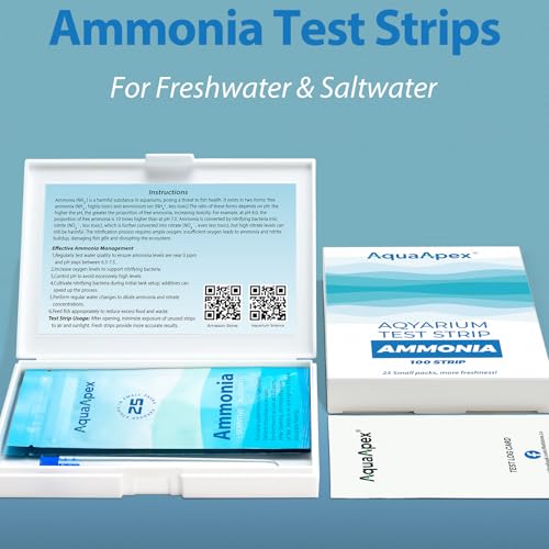 Ammonia Test Kit Aquarium (100 Strips) 0.25ppm High Precision Aquarium Test Kit for Freshwater & Saltwater | Fish Tank Test Strips Dedicated to Ammonia Detection. - size: AMMONIA 100 Strips