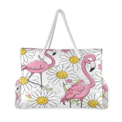 senya Large Beach Bags Totes Canvas Tote Shoulder Bag Soft Wave Water Resistant Bags for Gym Travel Daily Ocean - color: Flamingo