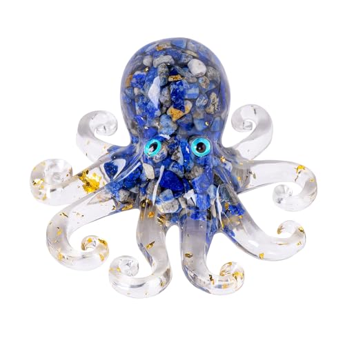 Natural Crystal Lapis Lazuli Gravel Octopus Resin Marine Animals Fish Tank Decorative Ornaments Statue Healing Crystal Home Decor Ladies Gift 3.93" - color: Lapislazuli