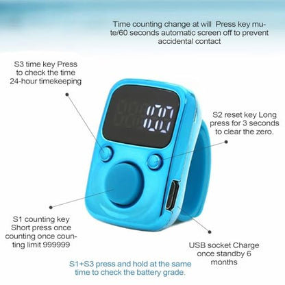 Clicker Counter Portable Hand Finger Counting Clicker - color: Blue