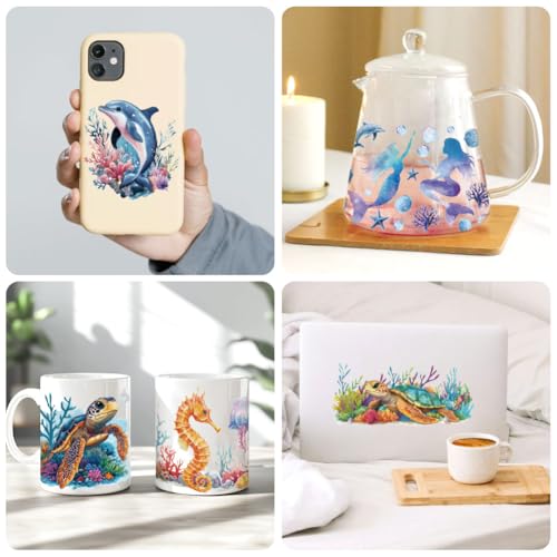 UV DTF Cup Wraps Transfer Stickers Marine Life Pattern, 10 Sheets Waterproof Custom Vinyl Transfer Sticker 16oz Coffee Glass Cup Tumbler Bottle Mug Decals for Men Women - style: Marine Life