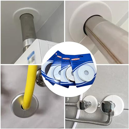 Wall Split Flange 1 Pc, ABS Self-Adhesive tape Round Escutcheon Plate Cover, Design for 0.39"/10mm Diameter Pipe, Water Pipe Decoration Escutcheon Plate, Wall Hole Decoration Cover, White
