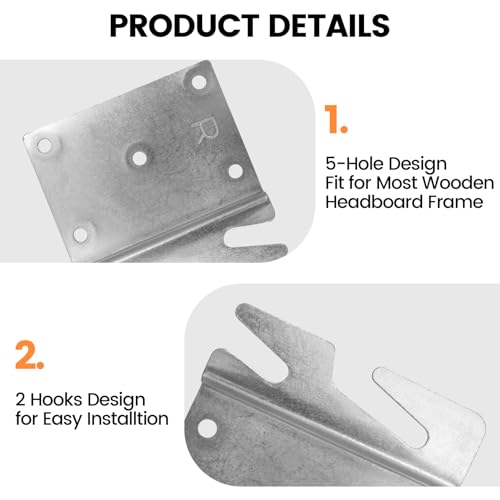 Mcredy 4 Pcs Heavy Duty Wood Bed Rail Hooks Plates Universal Bed Frame Hooks for Frame Brackets Headboard Footboard Replacement Parts with Screws - size: Silver,4 PCS