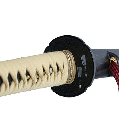 Katana Handmade Full Tang Sharp, Alloy Tsuba Japanese Samurai Sword High Carbon Steel 1060,T10 1095, 40-Inch - color: Shuang tan
