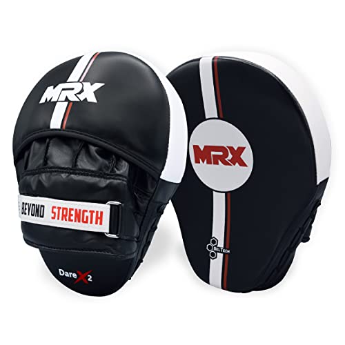 Boxing Pads Curved Boxing Mitts, Leather Adjustable MMA Muay Thai Kickboxing Martial Arts Punching Hand Target Strike Shield - color: Black/White