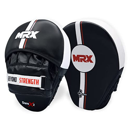 Boxing Pads Curved Boxing Mitts, Leather Adjustable MMA Muay Thai Kickboxing Martial Arts Punching Hand Target Strike Shield - color: Black/White