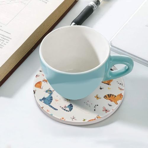 Cat Fish Tank Butterfly Coasters for Drinks, Absorbent Ceramic Stone Coasters Set of 4 Cork Base Cups Table Mats for Home Decor