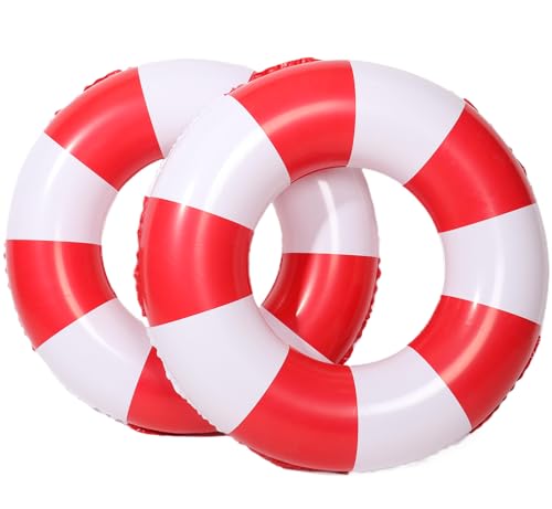 2 Pcs Inflatable Pool Floats -Pool Floats Tubes Pool Tubes- Swim Tubes Inflatable 32" Pool Floats and Rings- Pool Swimming Rings for Adults Summer Beach Pool Party Decor - size: 32inch, style: Beach theme-red